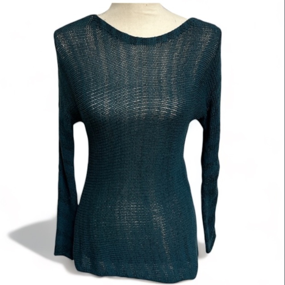 Nic + Zoe Teal Long Sleeve Sheer Crochet Long Sleeve Shirt Ladies Size S EUC